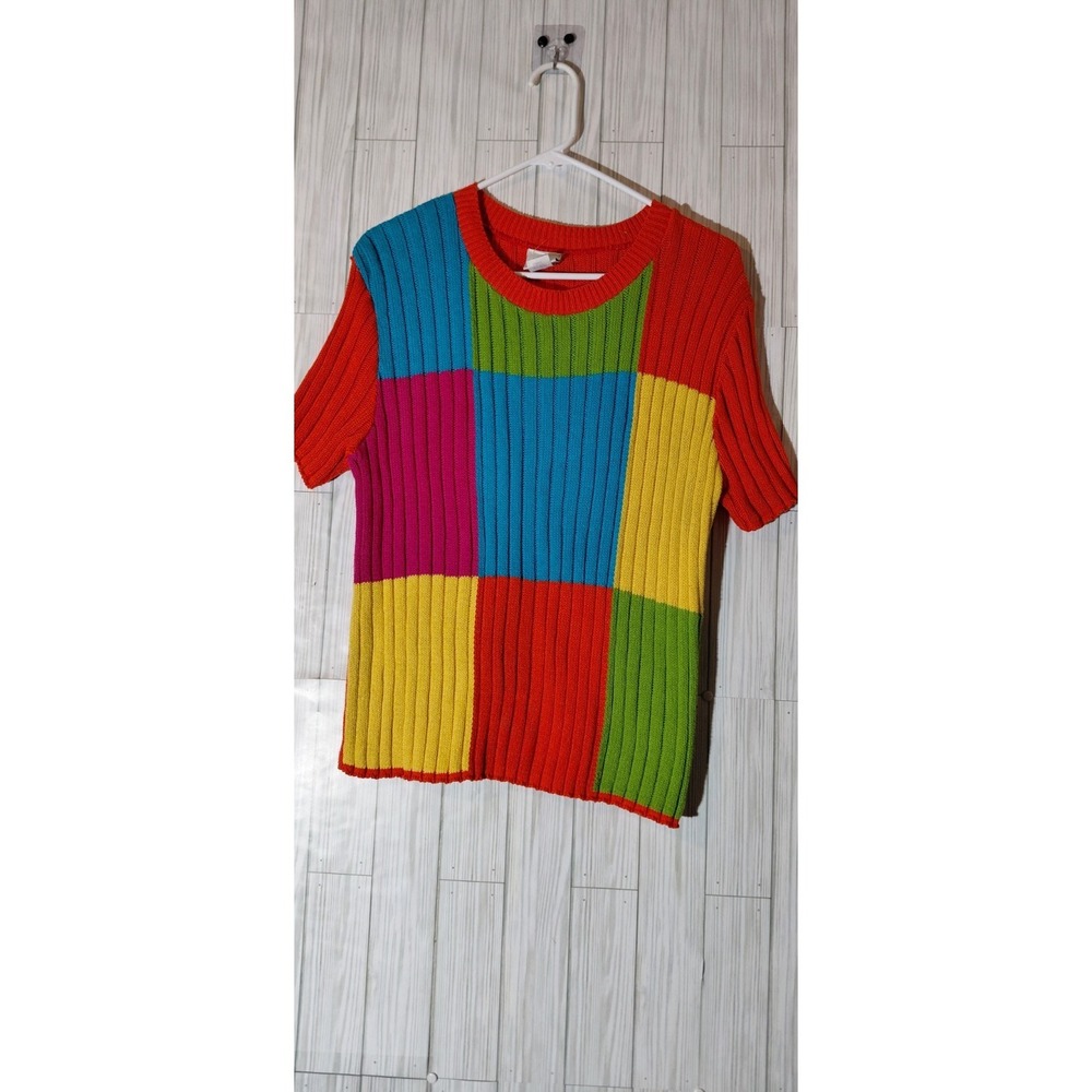 Vintage Nostalgia Y2K Grandmacore Jason Maxwell Bold Colored Patchwork Top Sz L